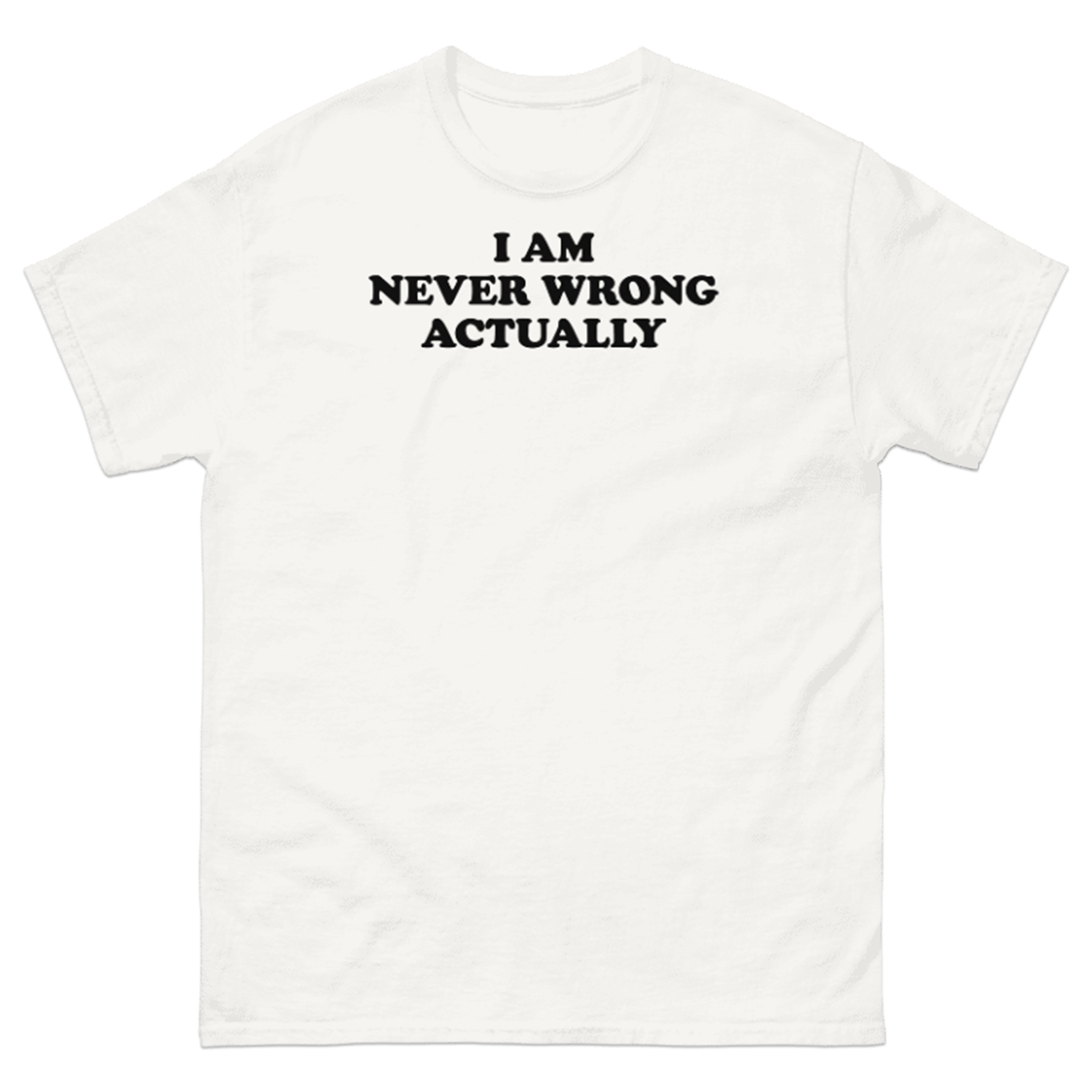 I AM NEVER WRONG ACTUALLY T-SHIRT